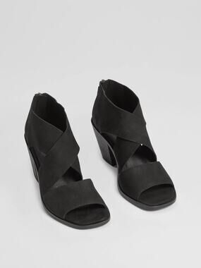 Eileen Fisher Ann Black Nubuck Crisscross Zip Sandals Minimal Chic 8.5